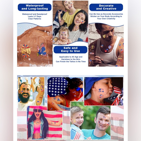 4th of July Temporary Tattoo Set, Waterproof Independence Day Body Stickers - Picture 8 of 13